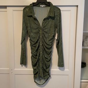 Good American Mesh Ruched Button Up Mini Dress